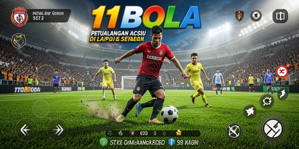 Tampilan gameplay seru dalam 11BOLA dengan aksi sepak bola yang cepat.