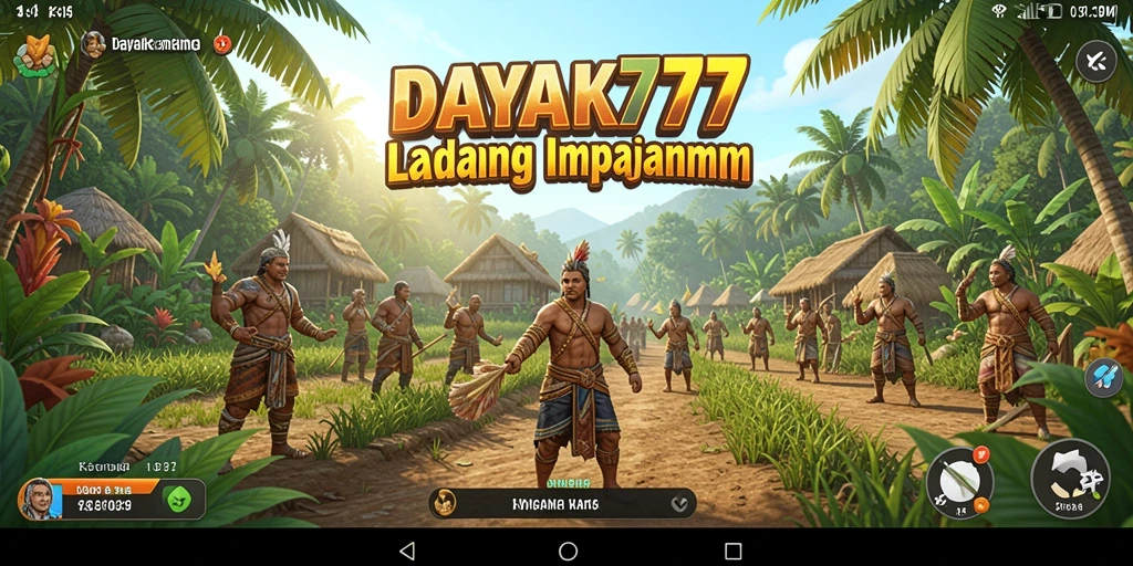 Tampilan gameplay DAYAK777 dengan ladang yang hijau dan subur.