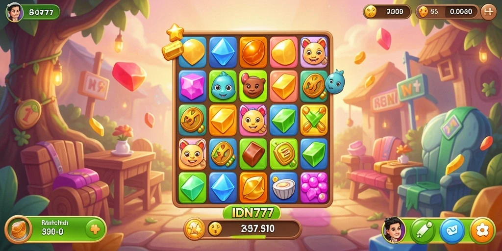 Tampilan screenshot game IDN777 dengan gameplay Match-3 yang menarik.