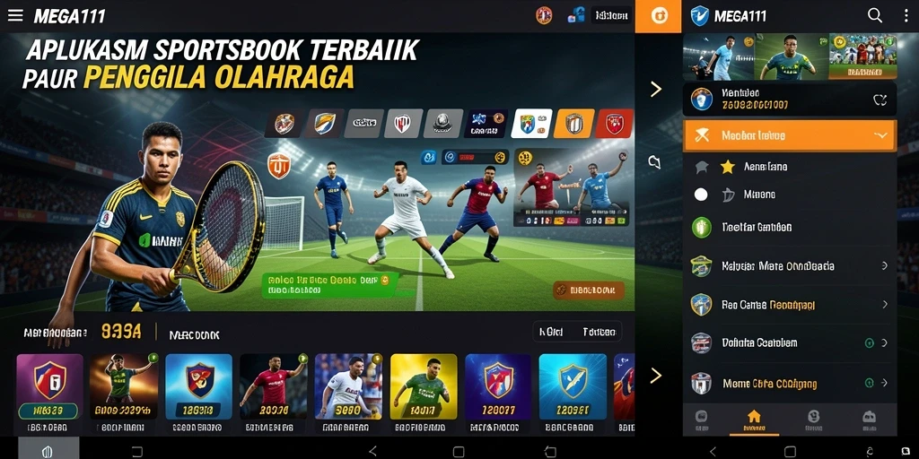 Tampilan utama MEGA111 dengan fitur taruhan olahraga yang menarik.