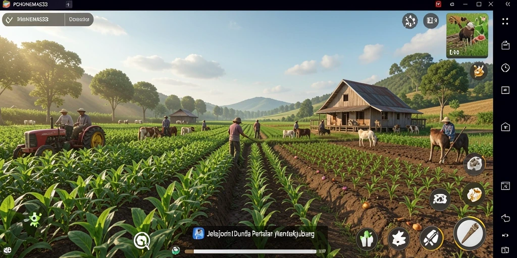 Screenshot gameplay POHONEMAS33 yang menunjukkan kegiatan bertani yang seru.