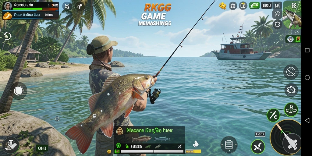 Screenshot gameplay RKGG yang menampilkan aksi seru memancing.