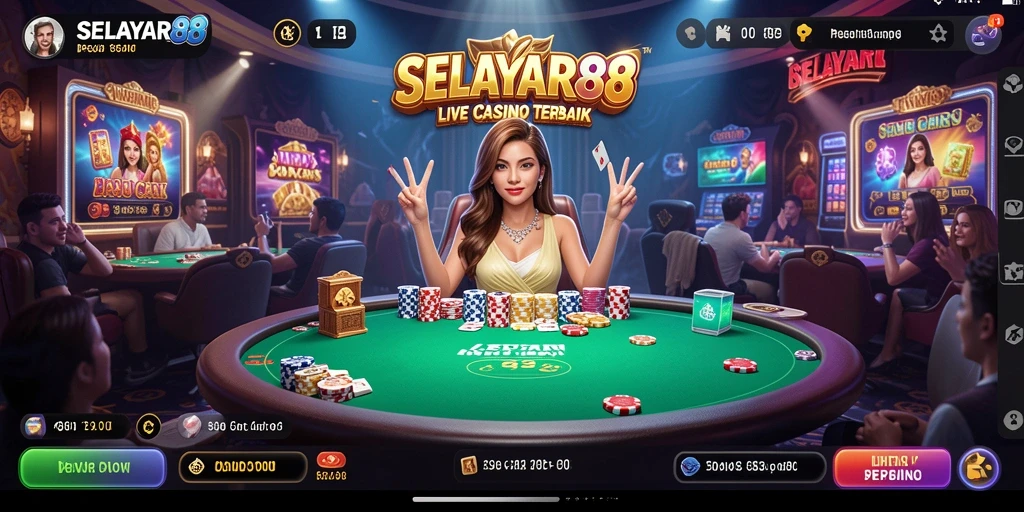 Screenshot gameplay Live Casino di SELAYAR88 yang menampilkan dealer dan pemain.