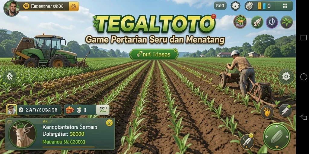 Screenshot gameplay TEGALTOTO yang menunjukkan pertanian yang subur.